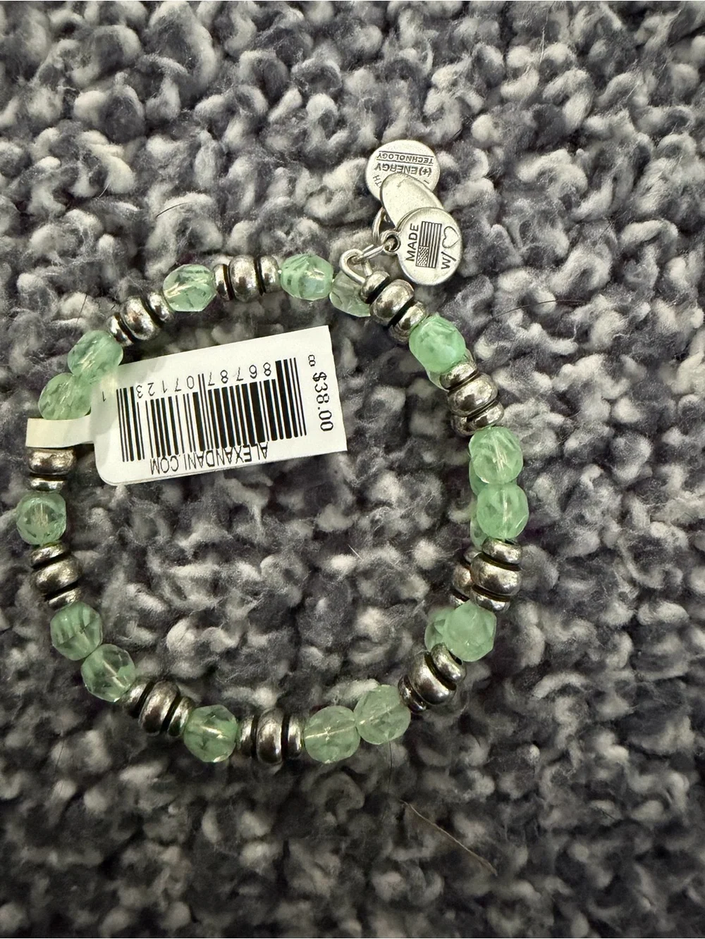 Alex and Ani Light Green Beaded Wrap Bracelet with Silver Accents